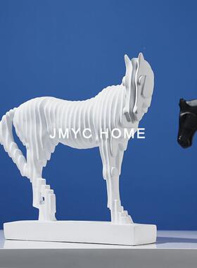 简现代树脂抽象线条黑白马件店酒摆柜售楼AHS处客酒厅约家居软装