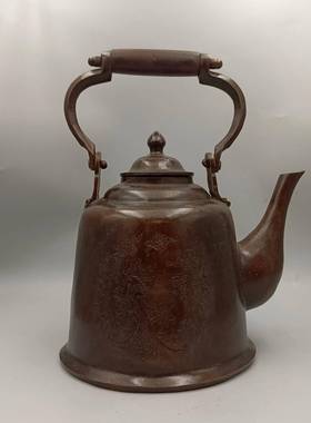 古饰韵斋仿古壶摆件狮子提狮子提梁梁壶古铜酒壶大号铜家居装玩