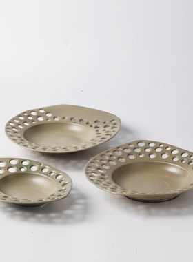 简约现代几何陶瓷果盘摆件样板间客厅餐桌茶几前台酒店洽谈桌装饰