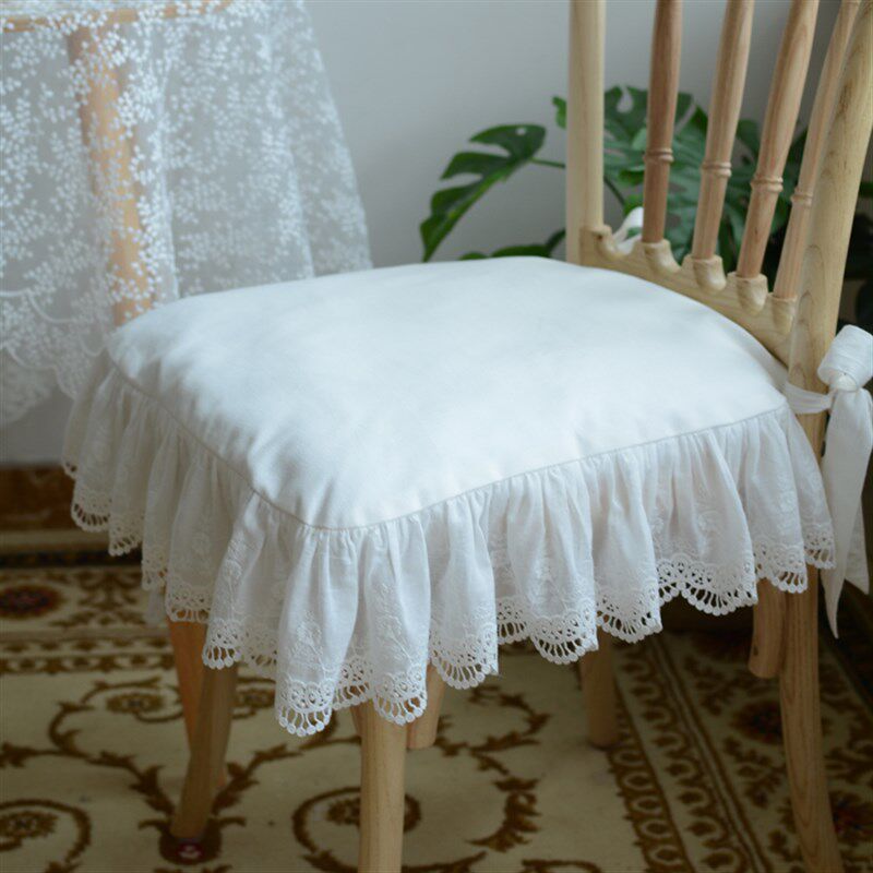 定制欧式法式白色ins蕾丝刺绣荷叶边纯棉布艺透气坐垫椅垫座垫套,淘宝优惠券,粉丝福利购,淘宝优惠卷