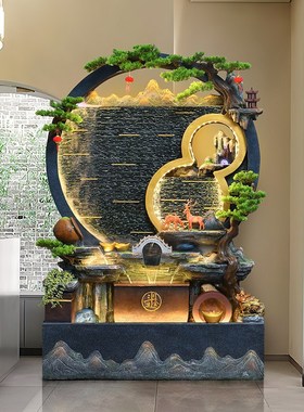 中式客厅水幕墙屏风假山流水喷泉摆件招财景观循环水庭院花园造景