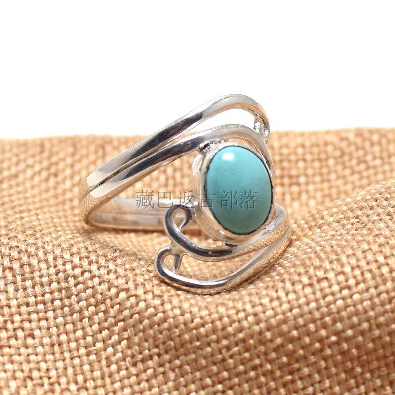 Handmade silver ring with turquoise ring, handmade ring, Tibetan ethnic style index ring