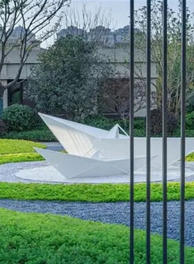 不锈钢金属折子船雕塑户外铁艺抽象摆件售楼处地产水池水景装饰品