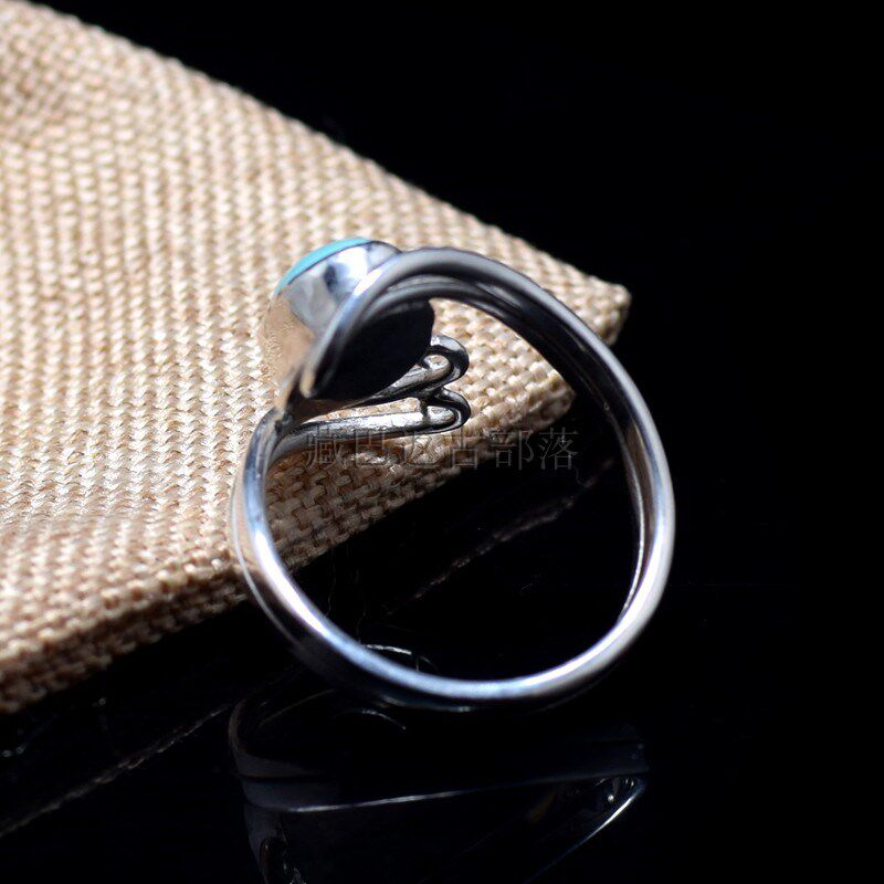 Handmade silver ring with turquoise ring, handmade ring, Tibetan ethnic style index ring