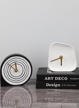 现代简约轻奢创意大理石钟饰品客厅电视柜入口桌钟家居装饰