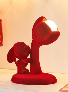 礼植绒兔子长明新婚物可爱喜庆卧室床头柜家SHBJ1703饰品结灯婚装