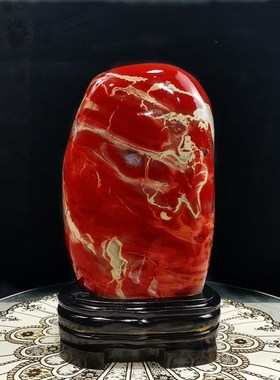 红色石头摆件天然红碧玉原石w桌面室内奇石送父母创意礼品观赏石