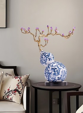 新中式青花瓷葫芦摆件高级感客厅玄关书房边几博古架装饰乔迁礼品