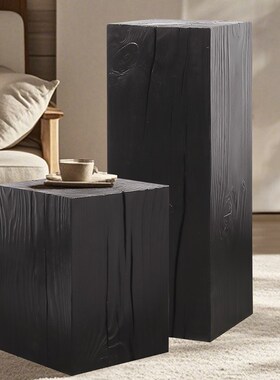 侘寂风方形碳化实木墩根雕花架树桩艺术茶几酒店民宿玄关装饰摆件