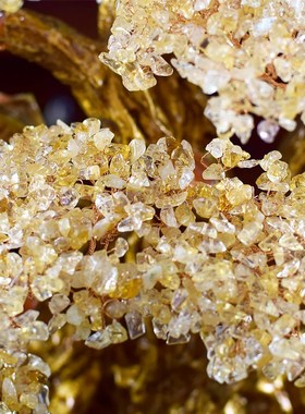 天然黄水晶发财树摇钱树摆件家居客厅酒柜装饰品新春乔迁开业礼品