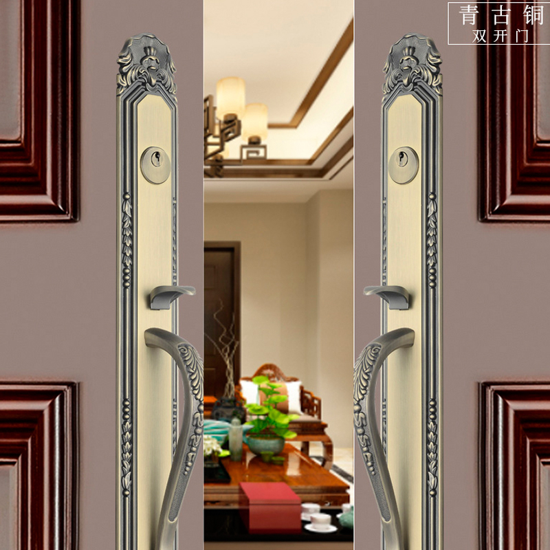 豪华大门锁双开门对开门大拉手门机械门锁入户实木门欧式别墅大门 - 图2