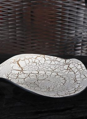 售楼处裂纹理样板房展厅饰品摆件软装茶几现代新中式树皮水果盘子