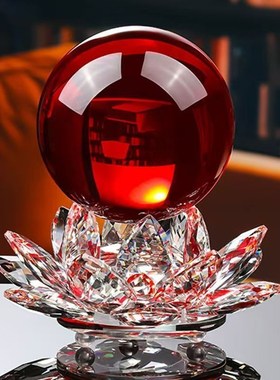 转运莲花水晶球旋转水晶球自动旋转水晶摆件