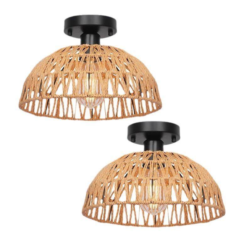 藤厅制吊灯西米亚格的风吊灯篮子35编织的圆顶厨房岛波客厅餐吊灯,淘宝优惠券,粉丝福利购,淘宝优惠卷