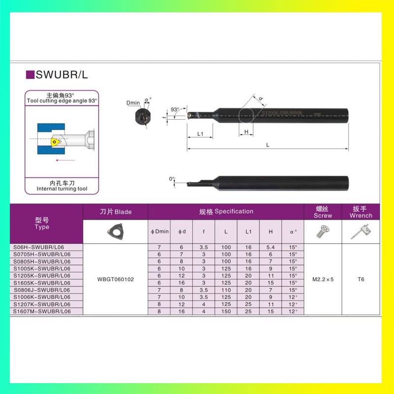 SWUBR06内孔小头刀杆m93度变径镗孔车刀S06H S1007 S0805H S1205K - 图0