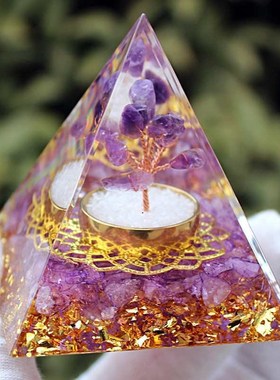 源头厂家水晶树水晶n碎石6CM金字塔家用树脂滴胶手工艺品桌面摆件