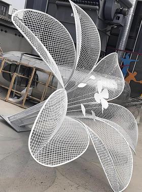 不锈钢镂空花朵百合玫瑰莲花网状植物花雕塑大型金属艺术装饰摆件