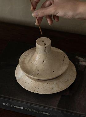 大理石香棒家室内覆古中国禅宗高底创意香炉底座托盘