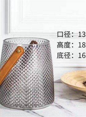 美式轻奢手提皮革玻璃花瓶创意水养插花器皿客厅餐桌装饰摆件