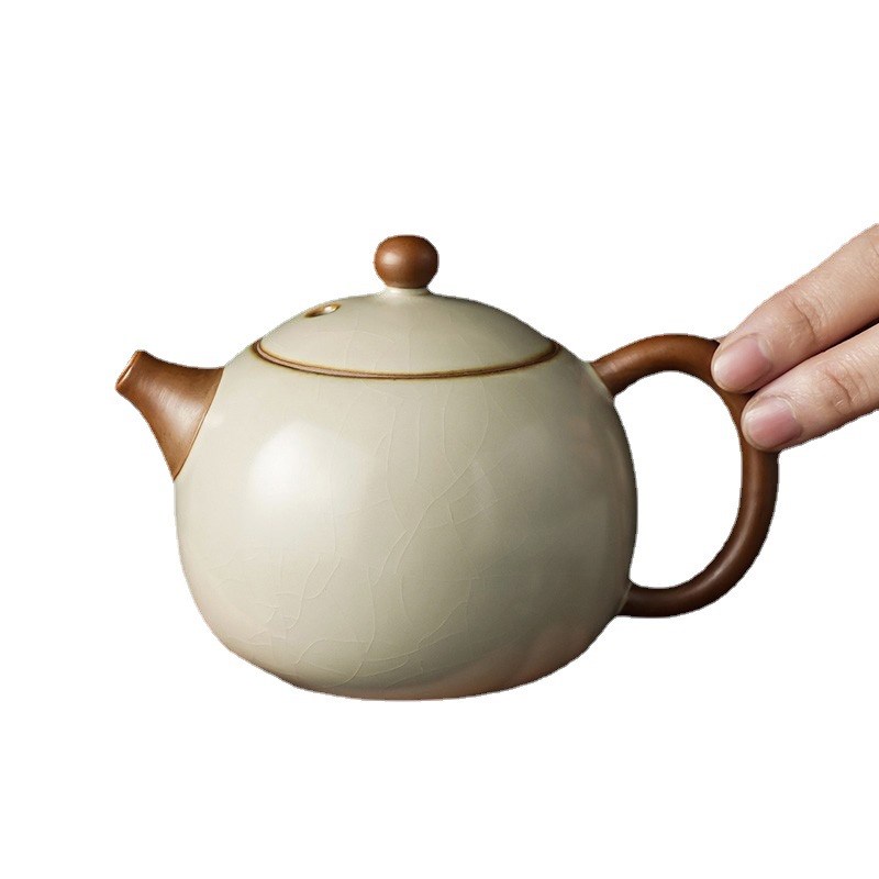 晨发米黄汝窑茶具单品轻奢家用办公室汝瓷功夫高端急须泡茶壶 - 图2