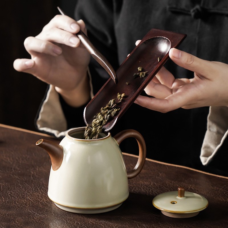晨发米黄汝窑茶具单品轻奢家用办公室汝瓷功夫高端急须泡茶壶 - 图1