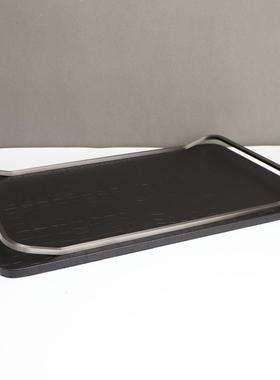 新中式黑色托盘摆件样板房售楼部卧室书房客厅桌面玄关软装饰品