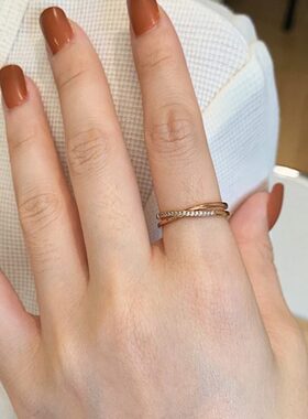 大码戒指女胖MM大号胖手简约气质交叉镶钻时尚个性大圈口食指指环