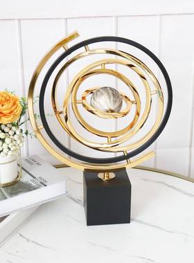 现代轻电奢地球仪摆件高档酒柜视柜办多圈地球公室面家居客艺术桌