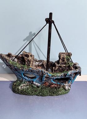 沉船鱼缸沉水造景微景观树脂摆件海底小破船断船多肉花盆趣味装饰