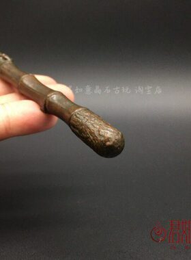 实心铜竹节金蝉壶叉摆件全铜竹叶知了铜把件铜器微雕茶艺茶宠