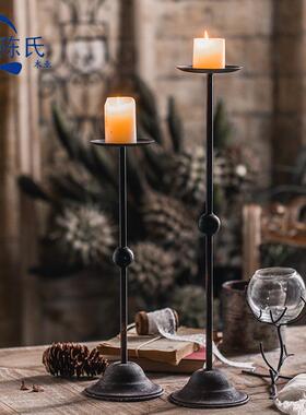 式中A1594古风晚铁艺蜡烛台烛光餐氛围装感艺术复古做旧饰桌美面