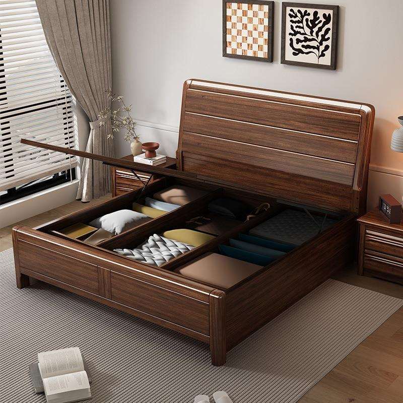 实木床家用1米5的床加床垫2025新款主卧1米8床双人床带储物箱体床 - 图2