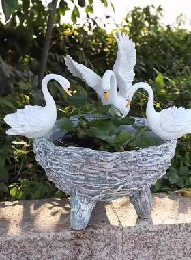 件创意阳台装饰1339可爱天鹅园林水培花庭盆水仙铜花钱院花园树脂