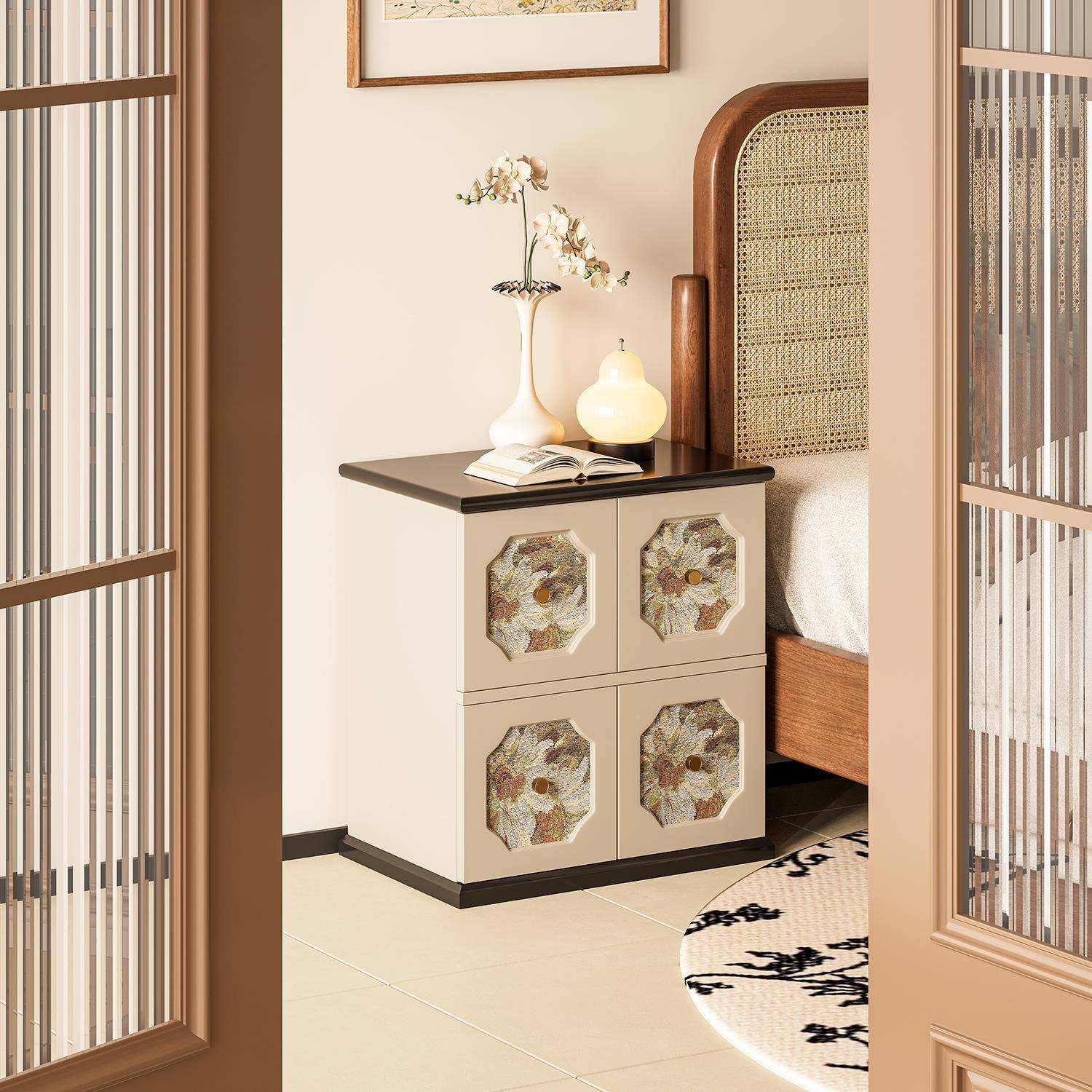 室2法式复古实木床头柜大师计家用卧边柜设墙GUJ2024边装床饰储物,淘宝优惠券,粉丝福利购,淘宝优惠卷