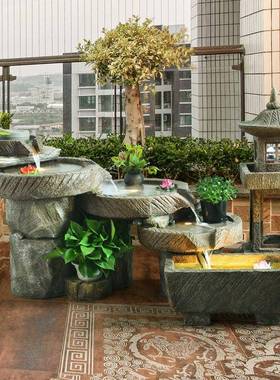 创意中式石磨流水摆客厅家台花居园景RPD观庭院会所装件阳饰