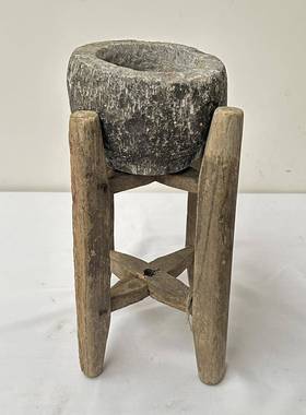 民俗怀旧老物件庭院头FS737441小石臼花盆花架摆项民宿小院装杂饰