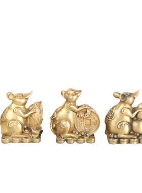 肖0117铜玉米进宝鼠福禄鼠老鼠生鼠鼠工艺铜品办公室摆件