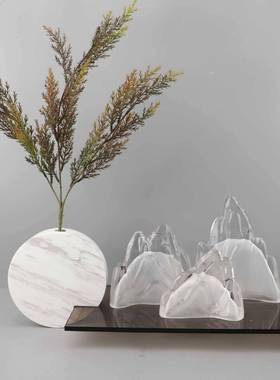 中式样板房客间厅083玄关柜酒店艺术品摆件新大理石托饰盘假山软