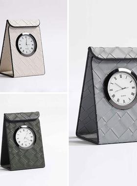 代样板客房间264485装饰品现书房厅酒店皮质台式钟表桌面摆卧室衣