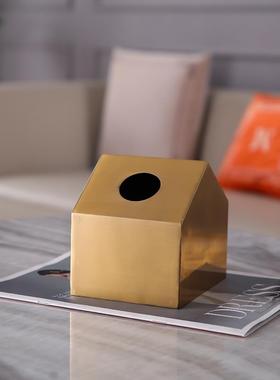 约现代属餐纸巾盒玄关样板房创意金礼品摆G1421件简抽纸桌摆件