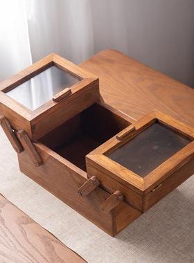 泰式复古桌收厅纳盒家用客茶几创EQV意首饰面串珠整木质理盒