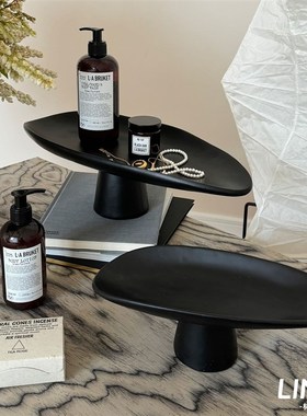 林与/意式简约餐桌高脚果盘摆件软E装售楼处家居客厅茶几收纳托盘