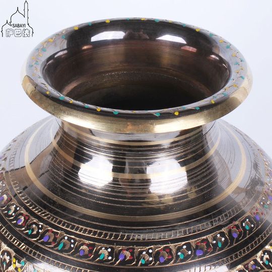 Pakistani copper 16-inch hand-carved colorful dot altar vase retro N big belly copper vase home decoration