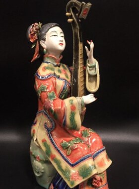 创意家居饰品石湾陶瓷公仔客厅电视柜酒柜摆设古典仕女摆件调音