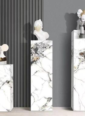 岩板花架客厅落地一体酒店会所玄关装饰摆件大理石底座展示台立柱