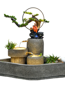 室内鱼池假山喷泉流水摆件顶楼露台庭院花园造景角落装饰景观水池