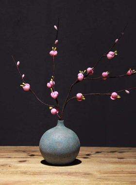 复古陶瓷花瓶中式日式禅意摆件竹编工艺品干花花插客厅博古架装饰