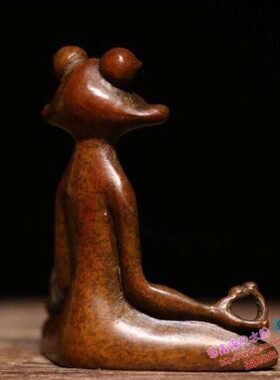 纯铜手工仿古实心紫铜茶宠小物件 参禅青蛙打坐莲花香插 茶道摆件