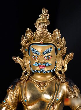藏巴拉雕花尼泊尔手工10寸铜全鎏金《黄财神》铜像 居家室内摆件