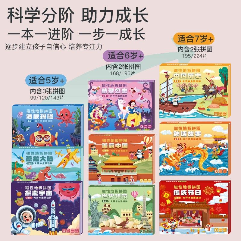 儿童拼图5到6岁以上女孩太空宇宙平图7磁性贴益智玩具恐龙8男小孩,淘宝优惠券,粉丝福利购,淘宝优惠卷